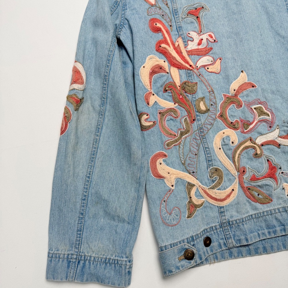 Y2K Chicos Embroidered Cotton Denim Medium Women Jacket Boho Artsy Festival - Picture 10 of 12